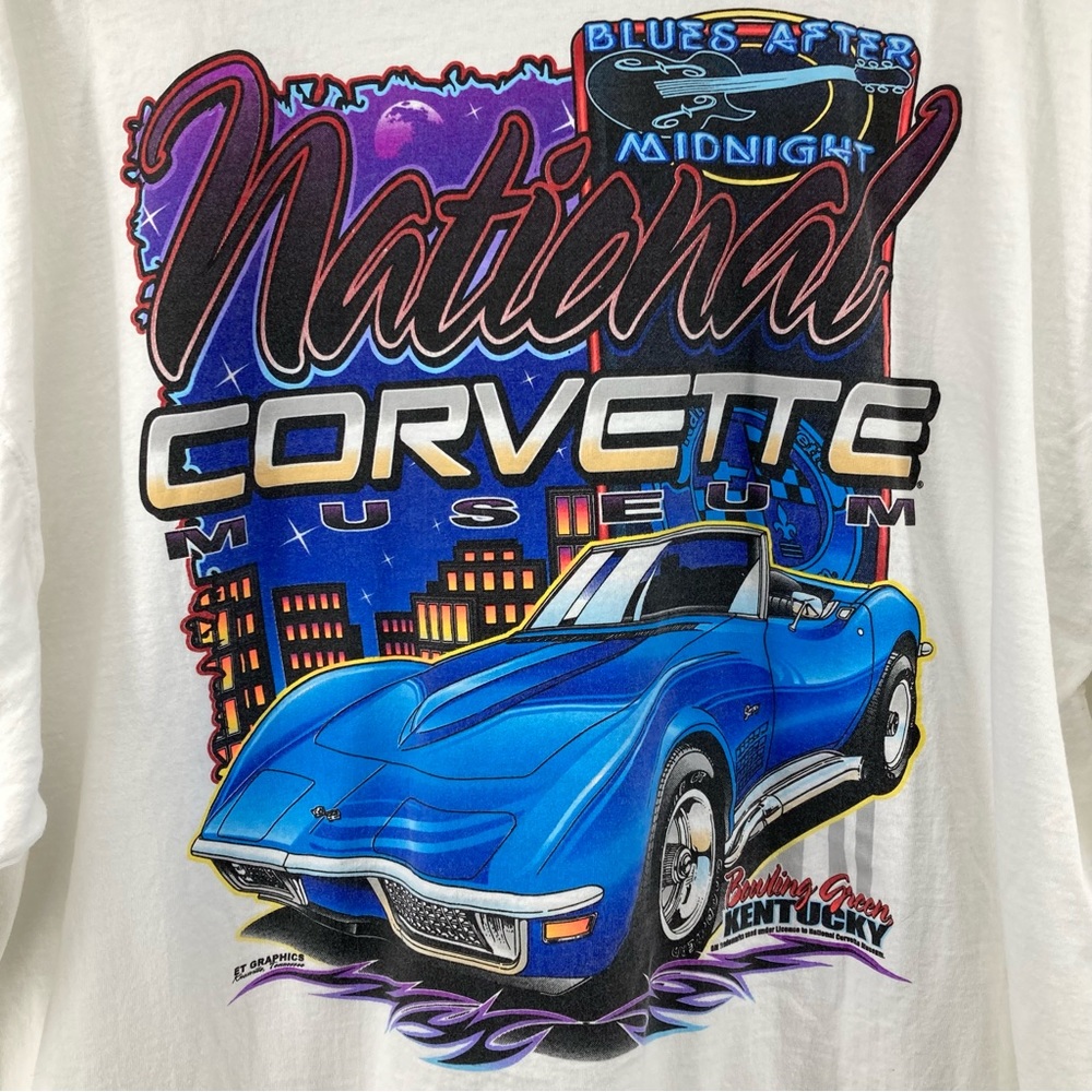 Mens White Graphic T-Shirt National Corvette Museum